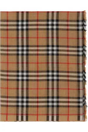 Burberry Winter Scarves, female, , Size: ONE SIZE Silk Wool Fringed Check Scarf