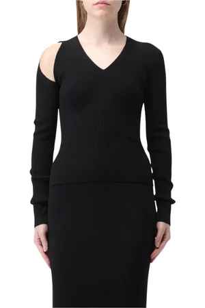 Alexander McQueen V-neck Knitwear, female, , Size: S Ribbed Knit Cutout Sweater Dress