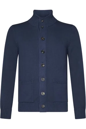 Malo Cardigans, male, , Size: M Cotton Ribbed Collar Coat