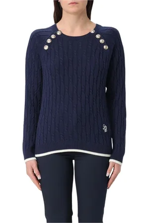 Liu Jo Round-neck Knitwear, female, , Size: S Navy Crew Neck Knit Sweater