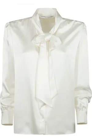 Alessandra Rich Blouses, female, , Size: XS Silk Satin Blouse with Bow Tie