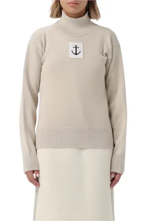 Jil Sander Turtlenecks, female, , Size: M Embroidered Knit Sweater Natural Style