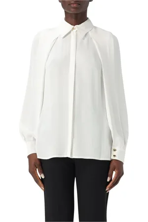 Elisabetta Franchi Shirts, female, , Size: S Ivory Long Sleeve Silk Blouse