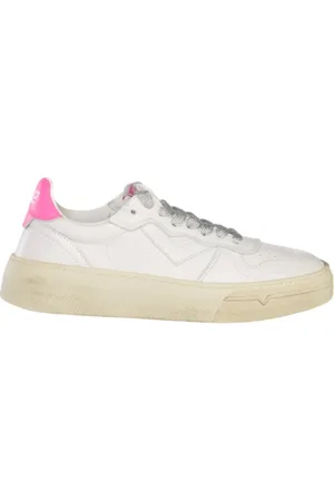 4b12 Sneakers, female, , Size: 8 US Leather Sneakers with Fuchsia Detail