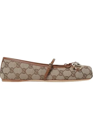 Gucci Ballerinas, female, , Size: 6 US Iconic Ballet Flats GG Canvas