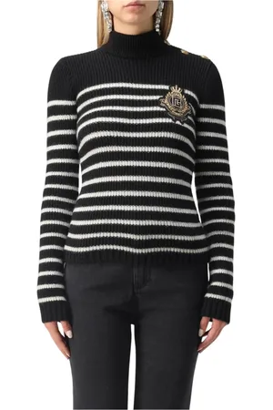 Balmain Turtlenecks, female, , Size: M Luxurious Striped Knit Sweater