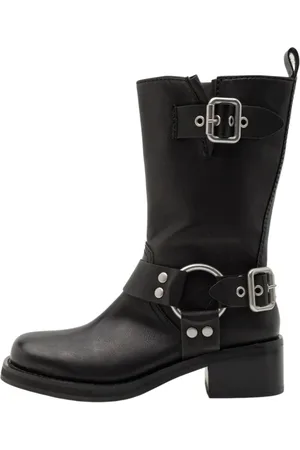 Steve Madden High Boots, female, , Size: 6 US Flat Shoes with Silver Buckle