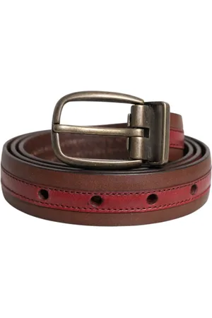 Dolce & Gabbana Belts, male, , Size: 95 CM Burgundy Leather Logo Buckle Belt