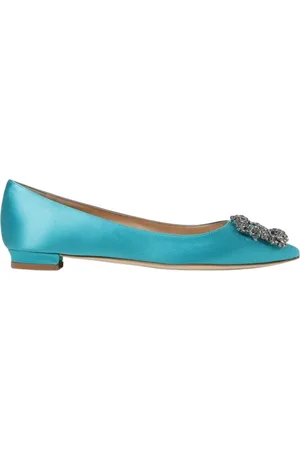 Manolo Blahnik Ballerinas, female, , Size: 8 1/2 US Turquoise Crystal Buckle Ballet Flats