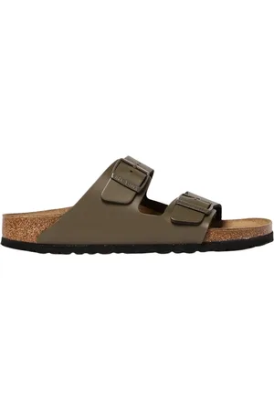 Birkenstock Sliders, male, , Size: 7 US Grey Leather TwoStrap Sandals