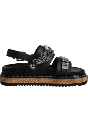 Dolce & Gabbana Flat Sandals, female, , Size: 5 1/2 US Crystal Embellish Strap Sandals