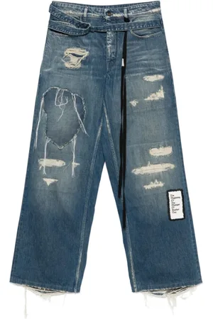 ANN DEMEULEMEESTER Wide Jeans, male, , Size: S Indigo Button Fly Jeans