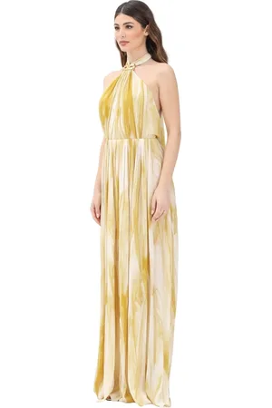 Elisabetta Franchi Gowns, female, , Size: L Yellow Long Dress with Ethereal Print