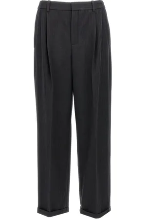 Saint Laurent Straight Trousers, male, , Size: XL Striped Flannel Wool Pants