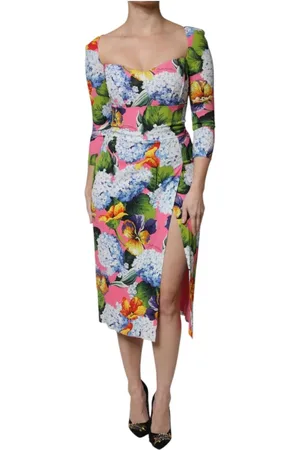 Dolce & Gabbana Midi Dresses, female, , Size: 3XS Floral Sheath Midi Dress with Slit