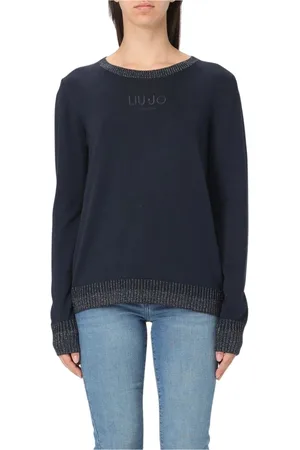 Liu Jo Round-neck Knitwear, female, , Size: S Metallic Trim Knit Sweater