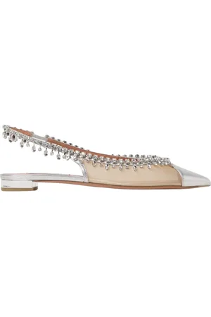 Aquazzura Ballerinas, female, , Size: 7 1/2 US Pink Crystal Slingback Flat Shoes