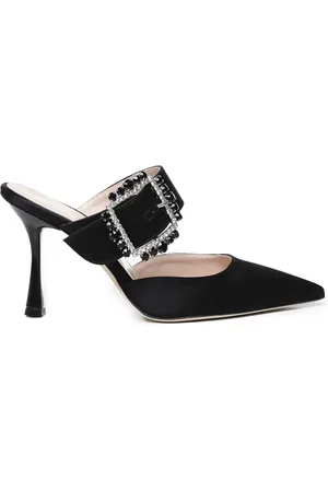 Giuliano Galiano Heeled Mules, female, , Size: 10 US Satin Pointed Sandals with Decorated Buckle