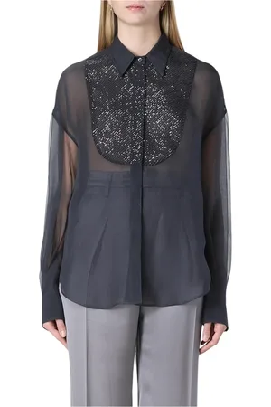 Brunello Cucinelli Shirts, female, , Size: M Silk Chiffon Sequin Blouse