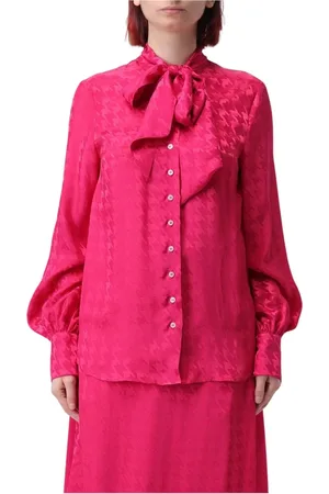 Msgm Shirts, female, , Size: XS Fuchsia Tie-Neck Blouse