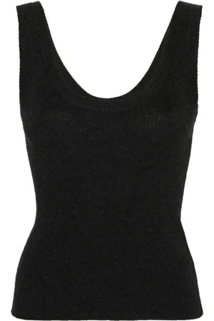 Brunello Cucinelli Sleeveless Tops, female, , Size: M Dark Grey Wool-Cashmere Knitted Waistcoat