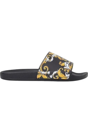 VERSACE Sliders, male, , Size: 12 US Gold Baroque Print Sandals