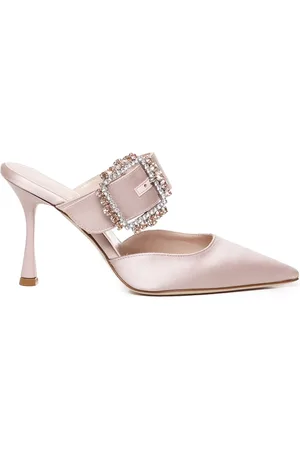 Giuliano Galiano Heeled Mules, female, , Size: 10 US Powder Satin Pointed Heels with Buckle