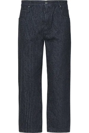 Fendi Straight Jeans, male, , Size: W32 Jacquard Stitched Straight Denim Trousers