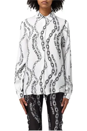 VERSACE Shirts, female, , Size: 2XS Silk Chain Print Blouse