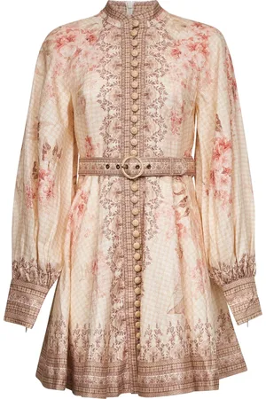 ZIMMERMANN Short Dresses, female, , Size: S Floral Print Linen Dress Coral Color