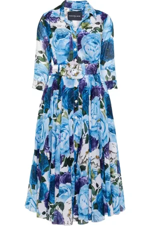 SAMANTHA SUNG Shirt Dresses, female, , Size: S Floral Print White Dress with Belt