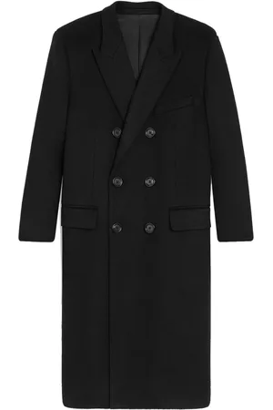 Céline Double-Breasted Coats, male, , Size: L Classic Wool Coat with Logo Buttons