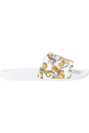 VERSACE Sliders, male, , Size: 11 US Gold Baroque Print Sandals