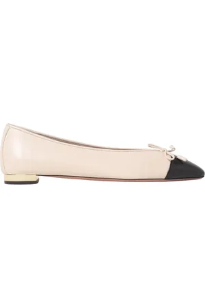 Aquazzura Ballerinas, female, , Size: 8 1/2 US White Leather Bow Ballet Flats
