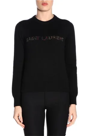 Saint Laurent Round-neck Knitwear, female, , Size: XS Logo Pullover Sweater