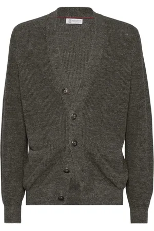 Brunello Cucinelli Cardigans, male, , Size: 2XL Charcoal Grey Button-Up Sweater