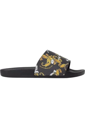 VERSACE Sliders, male, , Size: 7 US Gold Baroque Print Sandals