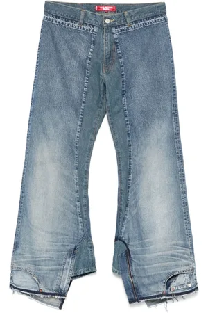 JUNYA WATANABE Wide Jeans, male, , Size: M Indigo Denim Jeans with Logo Patch