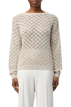 ELEVENTY Round-neck Knitwear, female, , Size: M Diamond Pattern Pullover Sweater