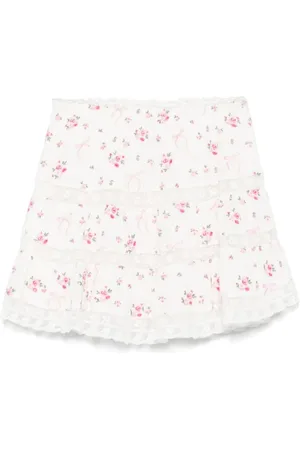 LOVESHACKFANCY Short Skirts, female, , Size: M Pink Floral Embroidered Skirt