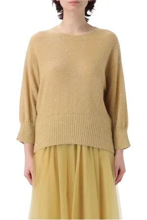 Fabiana Filippi Cashmere Knitwear, female, , Size: XS Gold Sequined Cashmere Pullover Sweater
