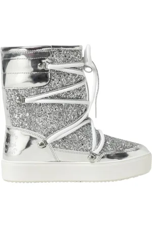 Chiara Ferragni Winter Boots, female, , Size: 5 US Silver Glitter LaceUp Snow Boots