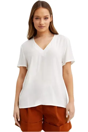FAY T-Shirts, female, , Size: L V-neck blouse with short sleeves