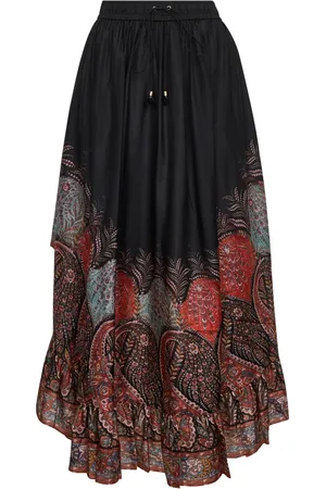 ZIMMERMANN Maxi Skirts, female, , Size: L Paisley Print Silk Ruffle Skirt