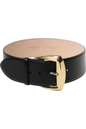 Alexander McQueen Belts, female, , Size: 80 CM Leather Belt with Gold Buckle