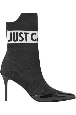 Roberto Cavalli Heeled Boots, female, , Size: 10 US Knitted Sock Boots with Patent Leather