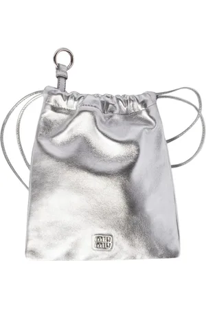 Miu Miu Bucket Bags, female, , Size: ONE SIZE Silver Drawstring Clutch Bag