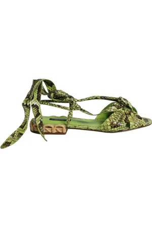 Dolce & Gabbana Flat Sandals, female, , Size: 10 US Animal Print Ankle Wrap Sandals