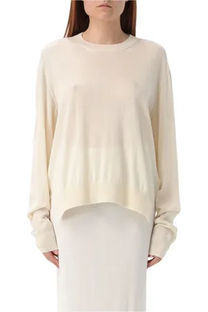 Jil Sander Round-neck Knitwear, female, , Size: L Beige Wool Crew Neck Sweater