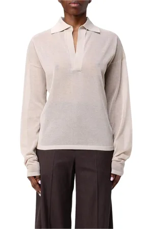 ALYSI V-neck Knitwear, female, , Size: S Silk Knit Polo Sweater in Dust